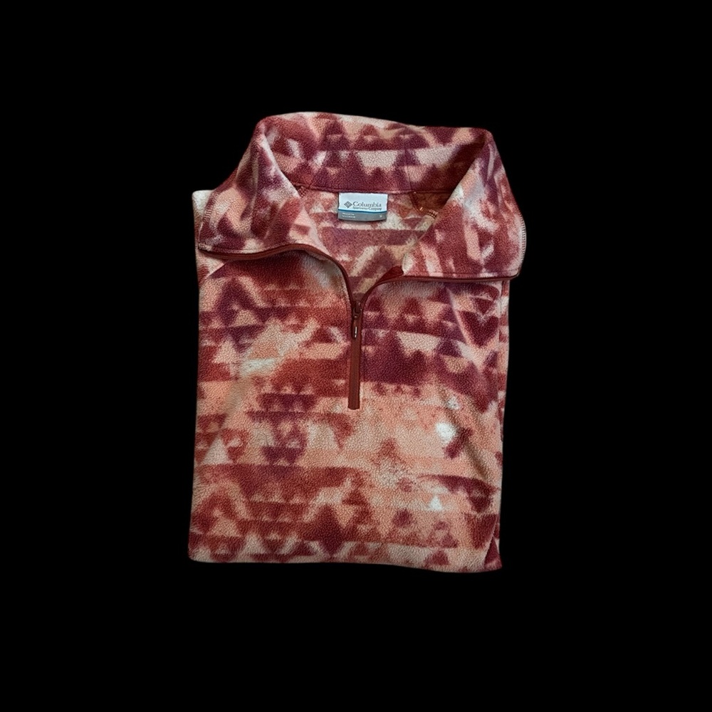 Columbia Sportswear Pink Patterned Half Zip Pullover, Size Small.